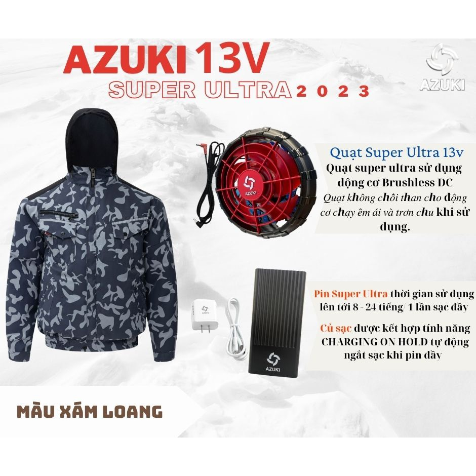 Áo điều hòa AZUKI 2023 pin 26000mah Nhật Không Xù, Kháng Khuẩn, Khử Mùi, Mặc Mát