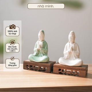 Tượng quan âm bồ tát nhỏ cao 14cm đặt bàn làm việc, tượng quan âm đặt xe oto, bàn thờ nhỏ, tượng phật quan âm bồ tát gốm