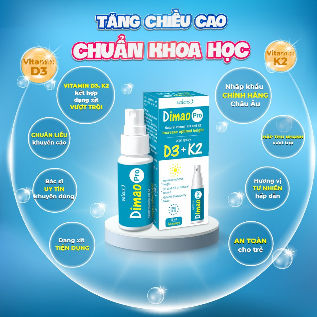 Thực phẩm bổ sung Dimao Pro Vitamin D3K2 kết hợp dạng xịt vượt trội