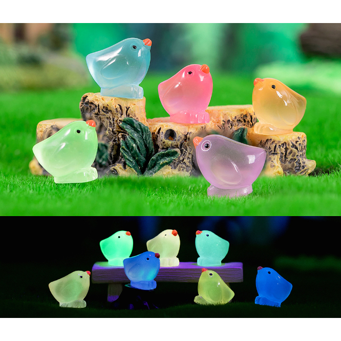 Mô hình gà con dạ quang phát sáng trang trí tiểu cảnh sân vườn, terrarium
