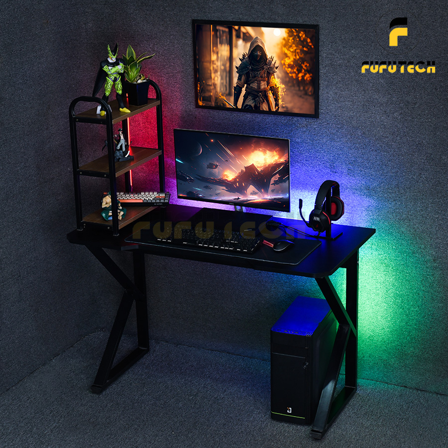 Bàn Gaming chữ K kích thước 1 mét 4  dùng để máy tính, CPU, Chân sắt mặt gỗ MDF cao cấp