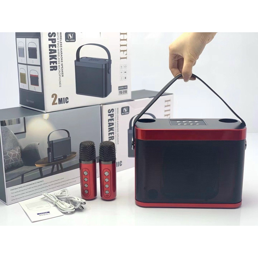Loa Bluetooth Hát Karaoke YS-219 Tặng Kèm 2 Mic Nghe Nhạc Cực Đã Âm Bass Cực Mạnh Loa Bluetooth Mini Bảo Hành 12 Tháng