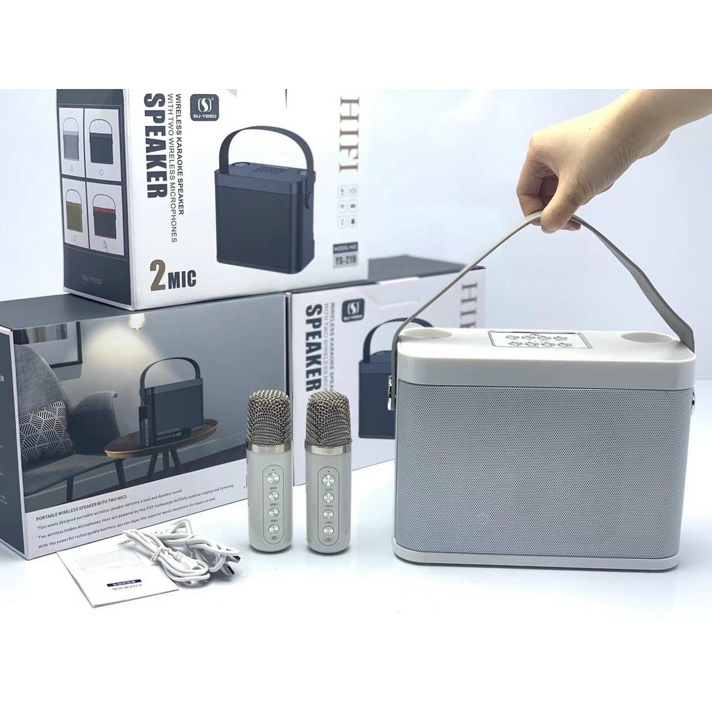 Loa Bluetooth Hát Karaoke YS-219 Tặng Kèm 2 Mic Nghe Nhạc Cực Đã Âm Bass Cực Mạnh Loa Bluetooth Mini Bảo Hành 12 Tháng