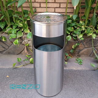 Thùng rác inox gạt tàn, kích thước 25 x cao 61cm, thùng rác Inox tròn có gạt tàn