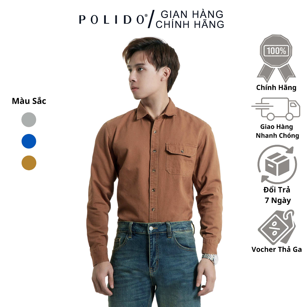 Áo Sơ Mi Khaki Nam Polido Chất Liệu Mềm Mịn Form Slimfit Kiểu Dáng Hiện Đại Thời Trang Cho Nam Đơn Giản Dễ Mặc Dễ Phối