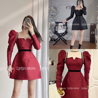 Váy đầm tafta dài tay dự tiệc, đi sự kiện, đi đám cưới, sang chảnh tiểu thư thiết kế cao cấp kèm ảnh cận chất