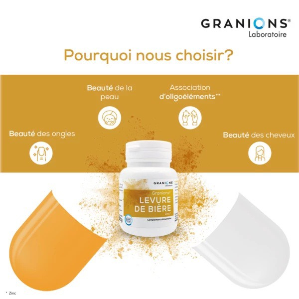 Men bia hữu cơ hỗ trợ đẹp da Granions Levure De Biere Zinc 60v