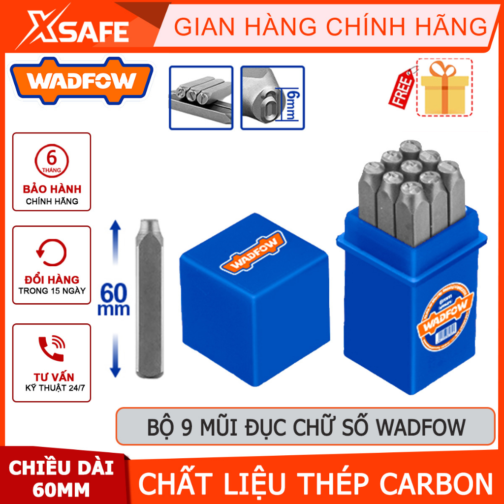 Bộ 9 mũi đục chữ số WADFOW chiều cao chữ số 3-6mm, chiều dài 60mm, gồm 0-9 đục - chính hãng