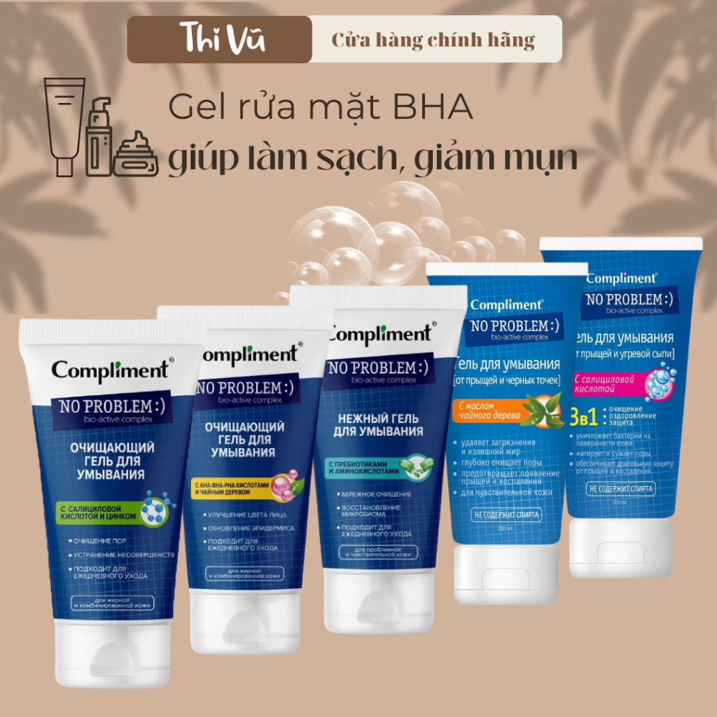 Sữa rửa mặt BHA Compliment No Problem làm sạch sâu, giảm mụn 200ml - Thi Vũ