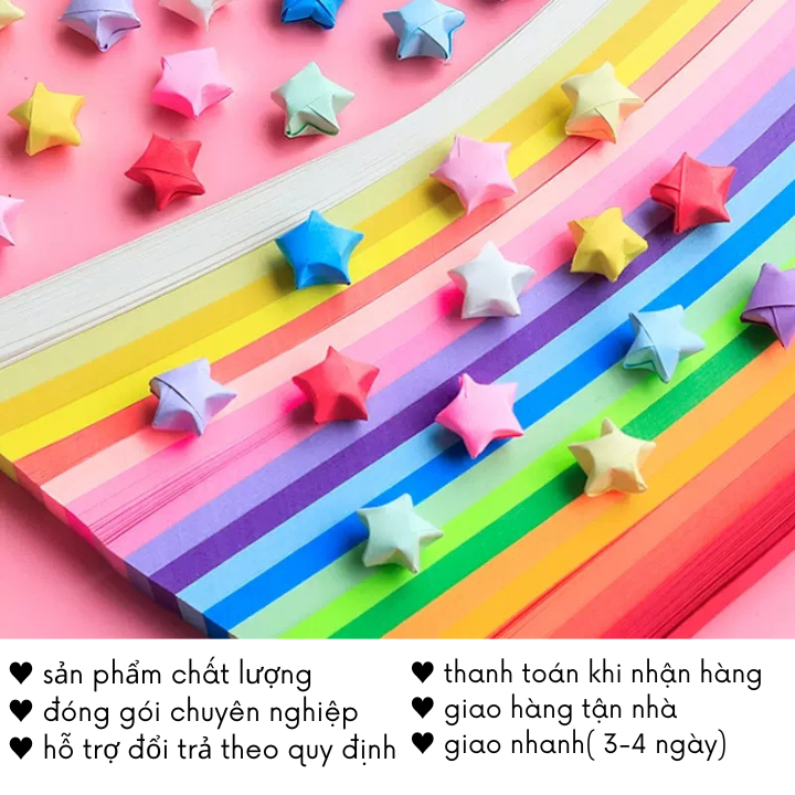 Giấy Gấp Ngôi Sao 1000 Tờ Origami Hạc Thủ Công Nhiều Màu Quà Handmade QT40