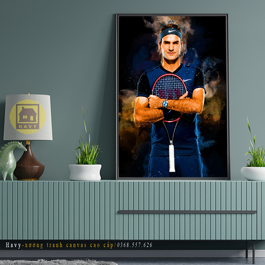 Tranh Treo Tường Tráng Gương Quần Vợt Roger Federer, Tranh Tennis In UV 8K Cao Cấp