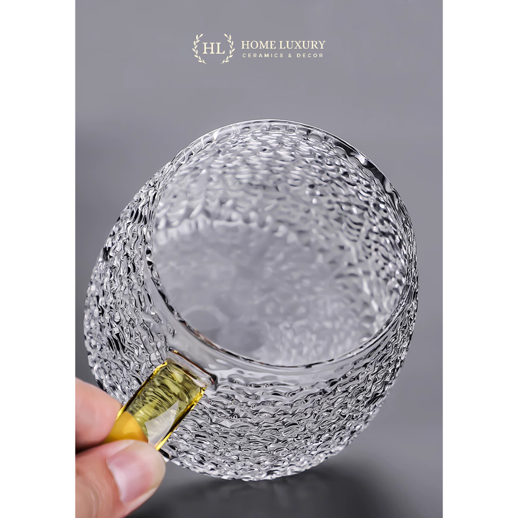 Bình thuỷ tinh chịu nhiệt sần quai vàng | Bộ bình cốc thủy tinh sần Borosilicate chịu nhiệt, chịu lực cao cấp 2L