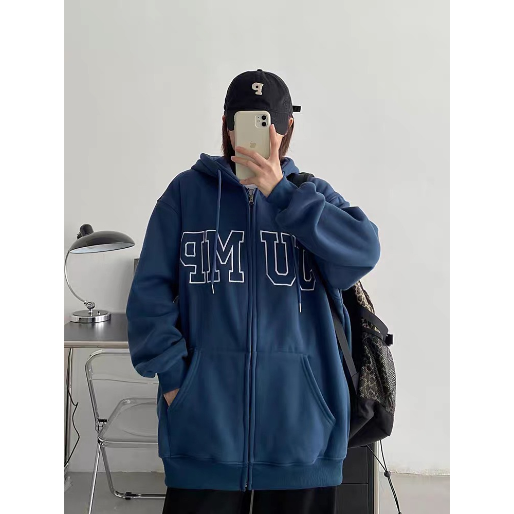 Áo khoác hoodie zip nỉ bông nhiều màu unisex dáng rộng có mũ in chữ basic dày dặn DELIZ