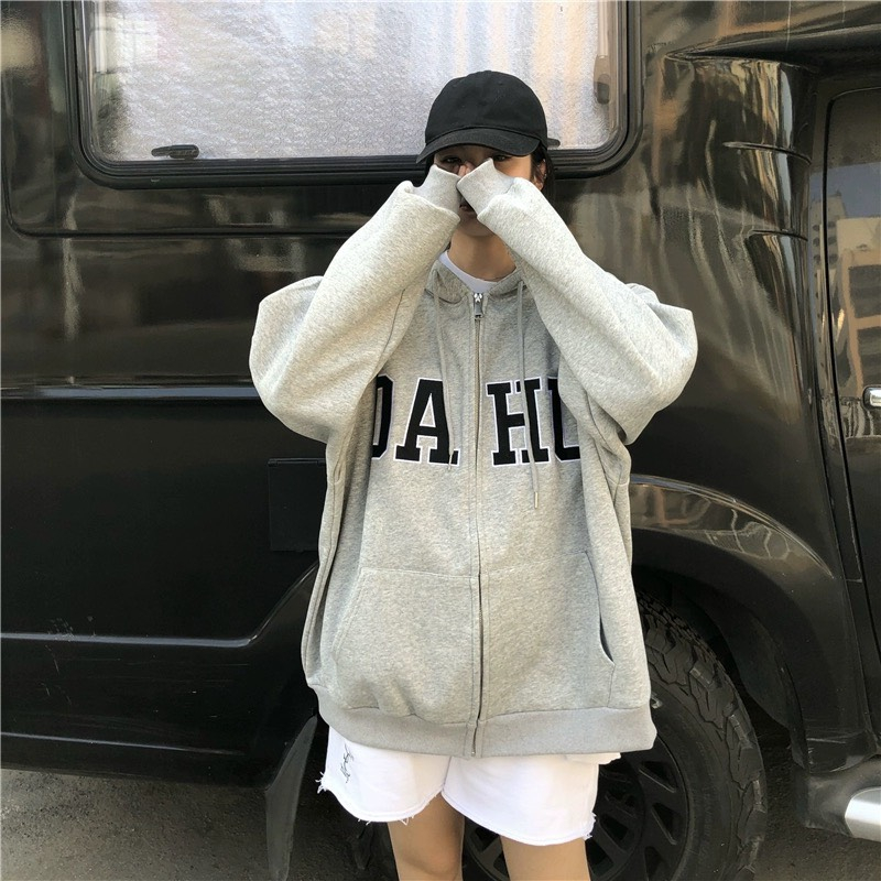 Áo khoác hoodie zip nỉ bông nhiều màu unisex dáng rộng có mũ in chữ basic dày dặn DELIZ