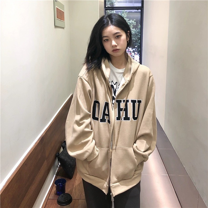 Áo khoác hoodie zip nỉ bông nhiều màu unisex dáng rộng có mũ in chữ basic dày dặn DELIZ