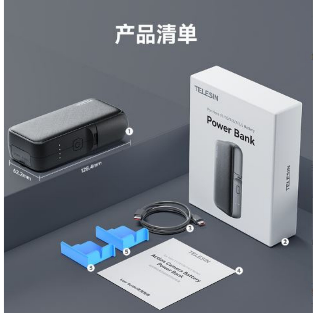 Pin Sạc Dự Phòng Telesin 10000mAh  Cho GoPro 11 10 9 8 7 6 5, Điện ThoạI Sạc Nhanh 20W - Hàng Chính Hãng