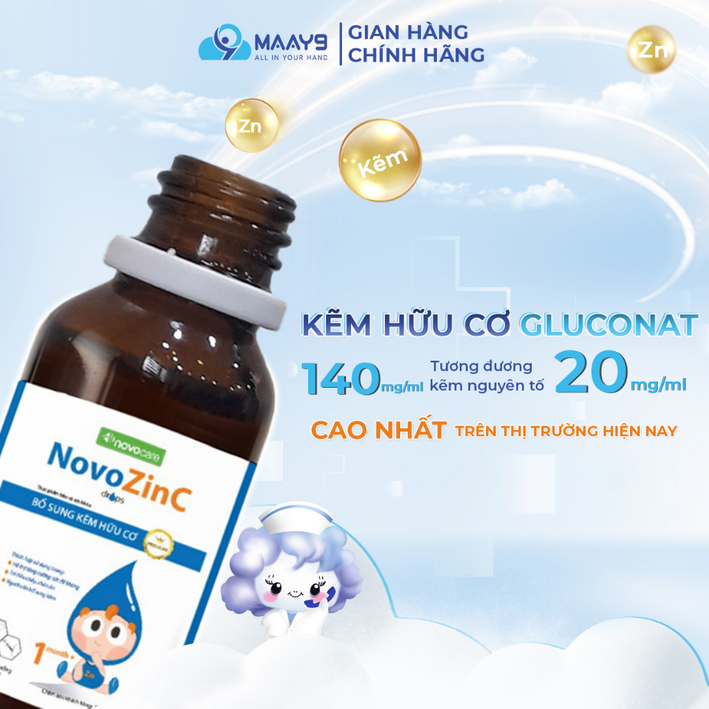 Thực phẩm bổ sung kẽm Novocare NovoZinC drops cho bé giảm tiêu chảy, tăng đề kháng, ăn ngon miệng 15ml