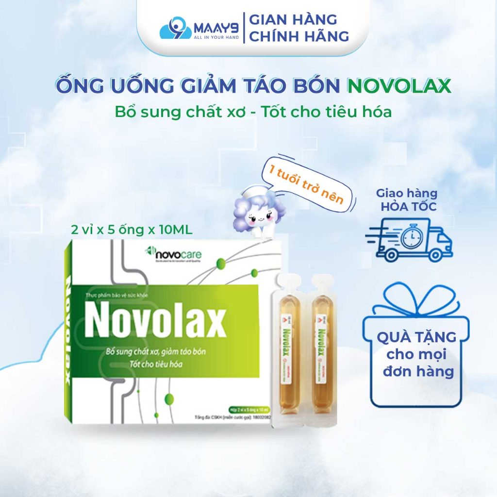 Ống uống giảm táo bón Novocare Novolax bổ sung chất xơ, hỗ trợ nhuận tràng, cải thiện tiêu hóa, dạng ống tiện lợi