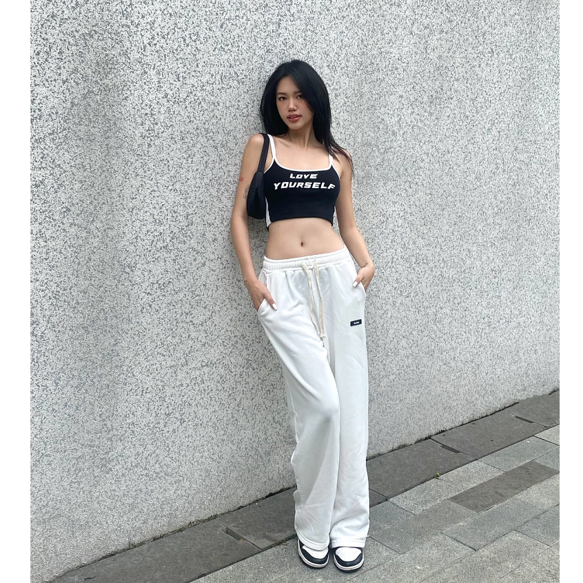 Áo croptop 2 dây The Kim - Love Yourself có mút ngực cao cấp, áo thun 2 dây cotton hai lớp A214