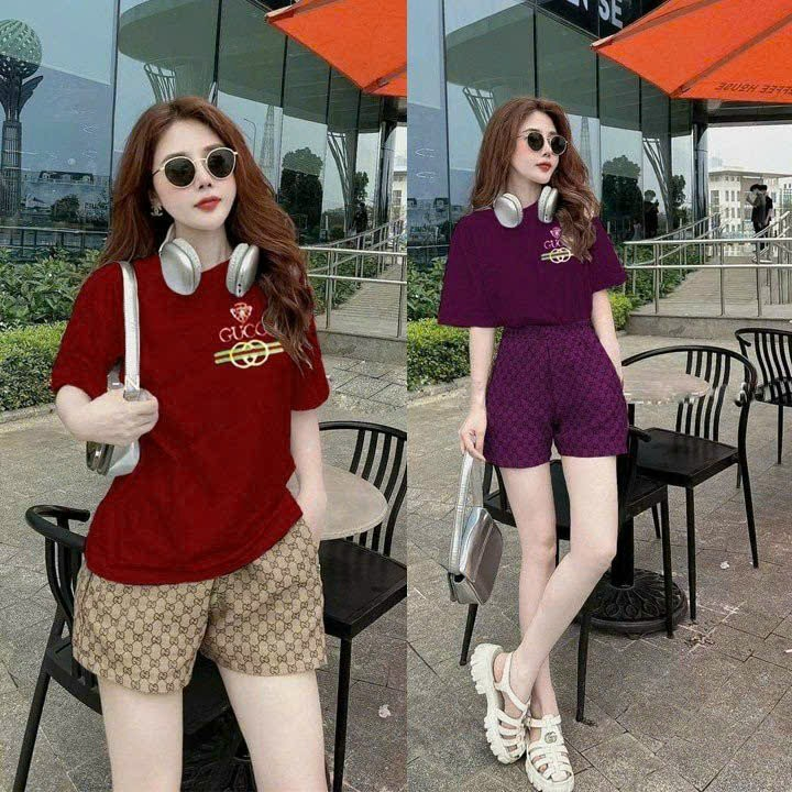 Sét short nữ cotton thêu Gu.chii phối quần bố cao cấp siêu mát mịn - SANG XỊN { HÀNG XUẤT NHẬT-HÀN QUỐC}