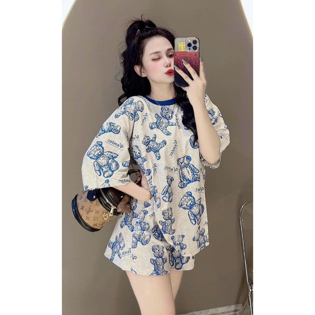 Bộ short cotton in họa tiết Gấu cao cấp siêu mát mịn - SANG XỊN { HÀNG XUẤT NHẬT-HÀN QUỐC}