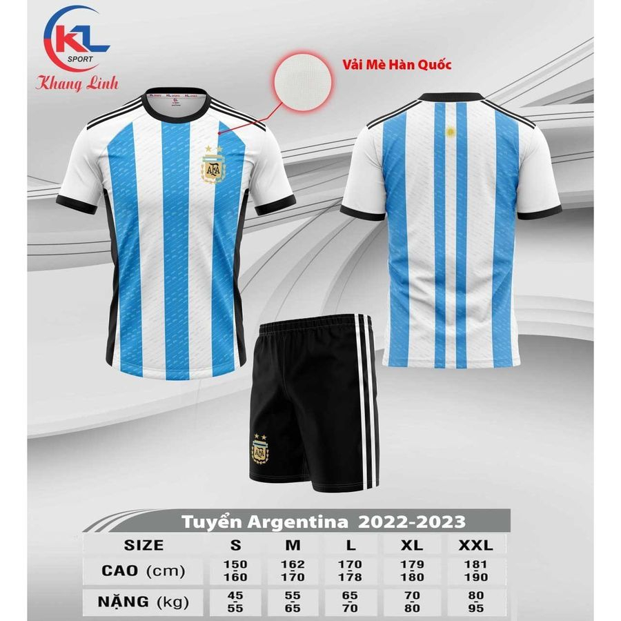 Quần áo bóng đá Gấu Sport vải thun mè cao cấp, co dãn 4 chiều ĐT QG - KL Argentina
