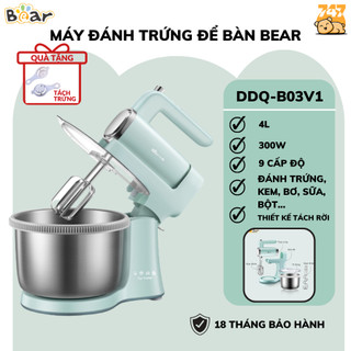Máy đánh trứng trộn bột để bàn đa năng 4L BEAR DDQ-B03V1, 300W, khuấy kem bơ, chính hãng,BH 18 tháng