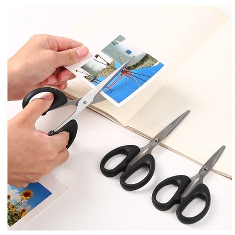 Kéo Cắt Giấy Thủ Công Học Sinh Văn Phòng Cán Đen 16cm