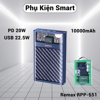 Sạc Dự Phòng Nhanh 22.5W+ PD 20W RPP-551 - Pin Dự Phòng 10.000mAh Thiết Kế Trong Suốt Nhỏ Gọn - BH 12 Tháng
