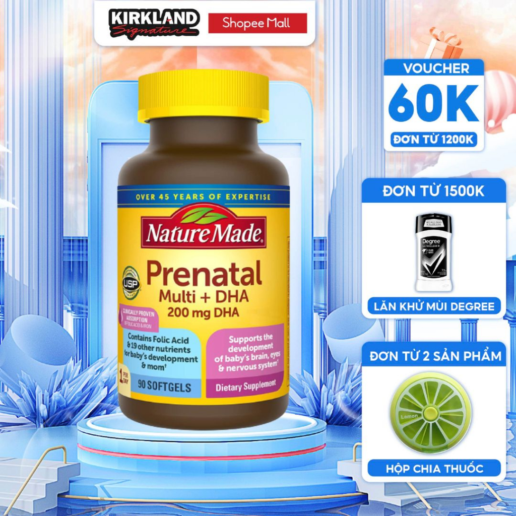 Vitamin tổng hợp cho mẹ bầu Nature Made Prenatal Multi + DHA 150 viên của Mỹ