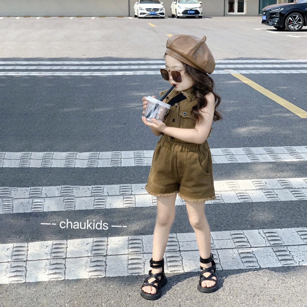 SET BỘ CỔ YẾM PHỐI QUẦN SOOC TUA RUA CHẤT KAKI MỀM DÀNH CHO BÉ GÁI SIÊU XINH
