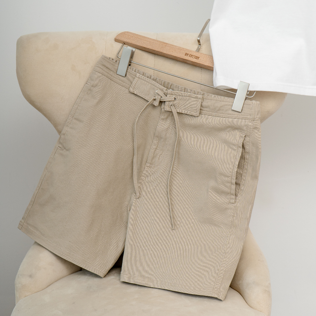 Quần Short Nam Cao Cấp Kaki Dây Rút Cream BY COTTON