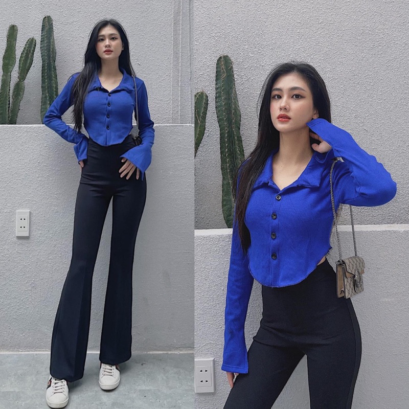 Áo Croptop Polo Nút Tà Bầu Cổ Bẻ Basic Siêu Xinh