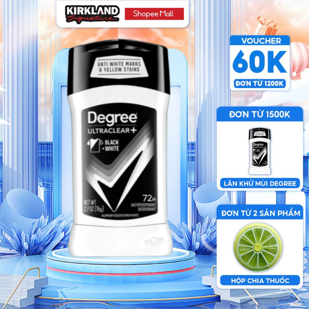 Lăn khử mùi cho nam Degree UltraClear Men Black & White 76g giảm mồ hôi hiệu quả trong vòng 72h của Mỹ