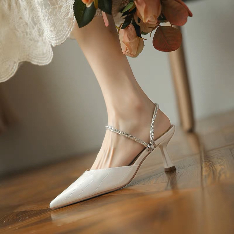 Giày Cao Gót Mũi Nhọn 2 Quai Đá Cao 6.5cm