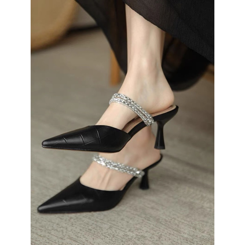 Giày Cao Gót Mũi Nhọn 2 Quai Đá Cao 6.5cm