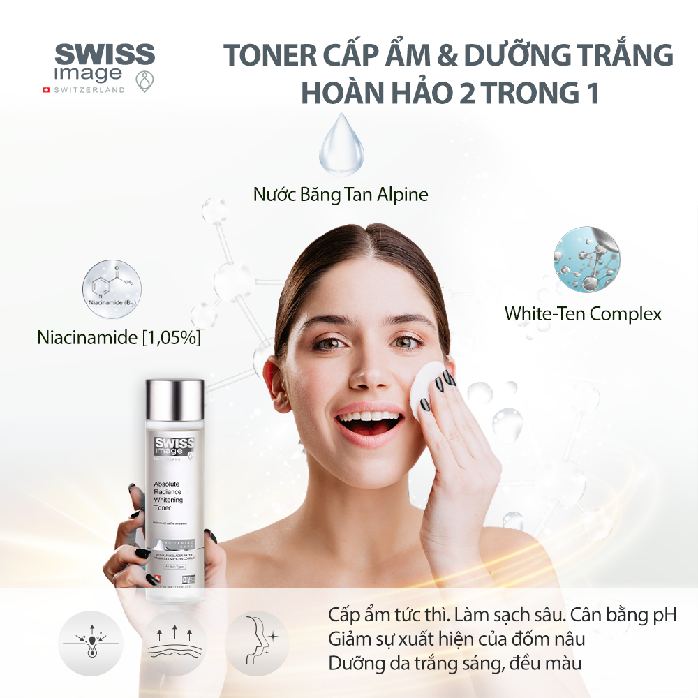 Nước hoa hồng dưỡng ẩm dưỡng trắng cho mọi loại da Swiss Image Absolute Radiance Whitening Toner 200ml