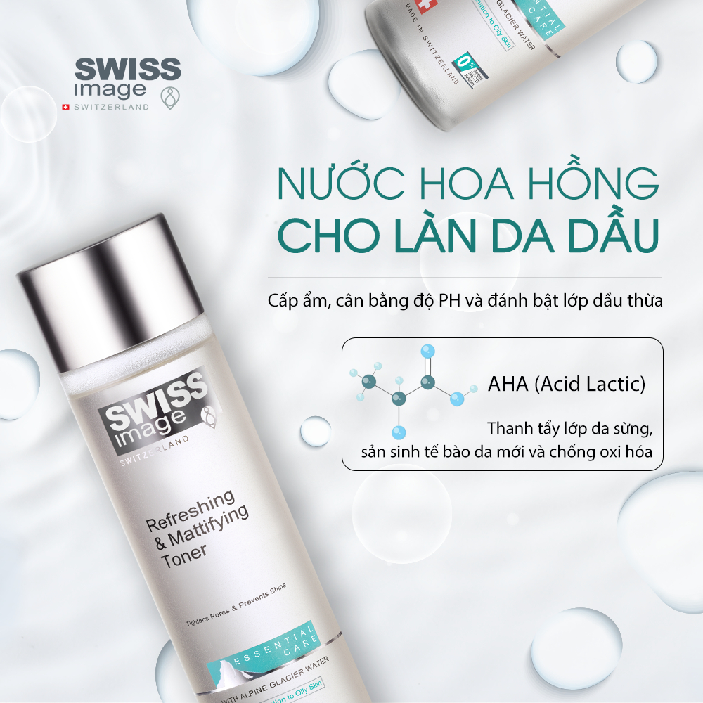 Nước hoa hồng làm sạch cân bằng PH dành cho da dầu Swiss Image Refreshing & Mattifying Toner 200ml