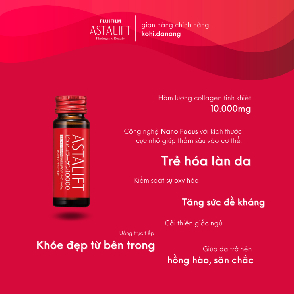 Hộp 10 chai Pure Collagen Astalift Nhật Bản giúp trẻ hóa làn da, hồng hào, căng mịn