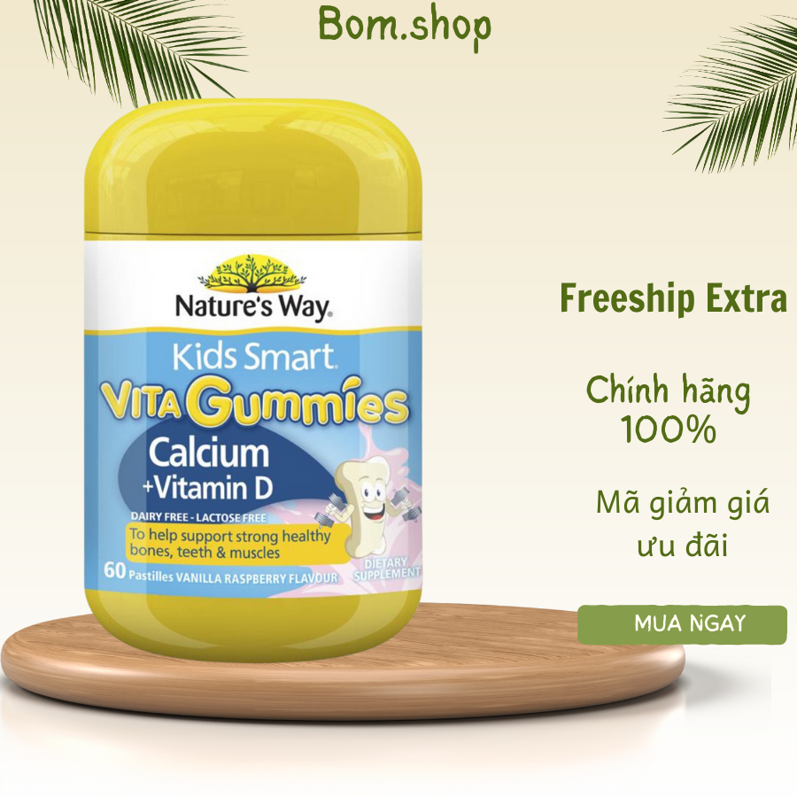 Kẹo Vitamin Nature's Way Kids Smart VITA Gummies Calcium + Vitamin D (Gum Canxi) 60 viên - Úc