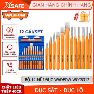 Bộ 12 mũi đục wadfow wcc8306 gồm đục sắt và đục lỗ, chất liệu thép carbon 40cr xử lý nhiệt - chính hãng