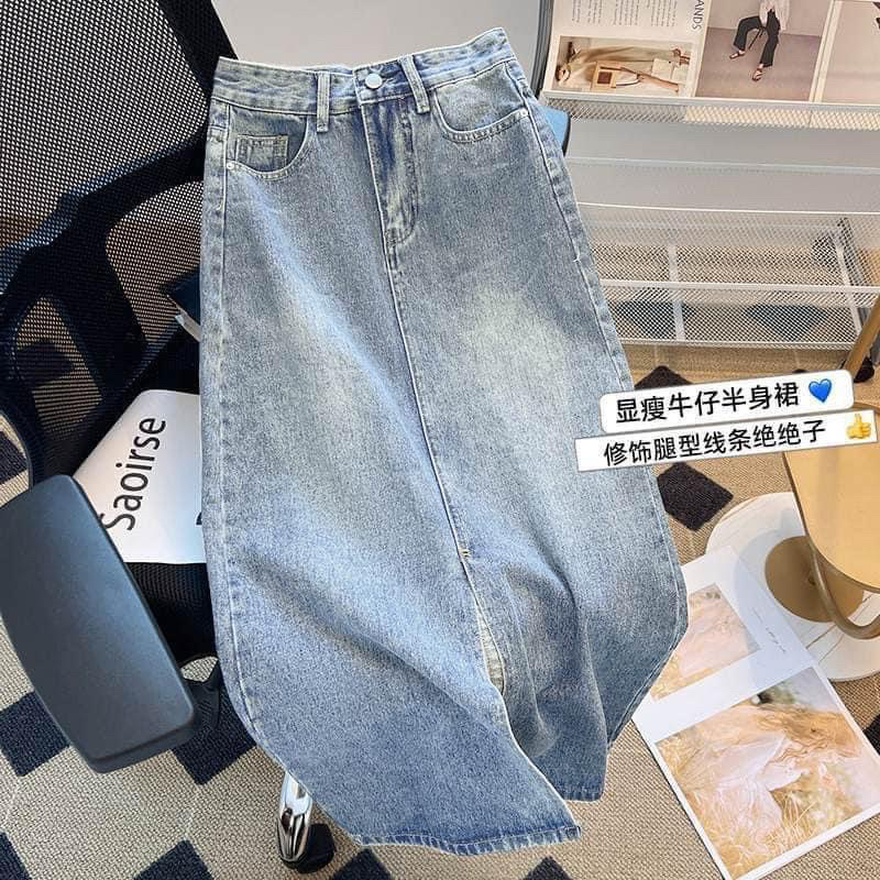 Chân Váy Jean Dáng Dáng Xẻ Tà Cá Tính