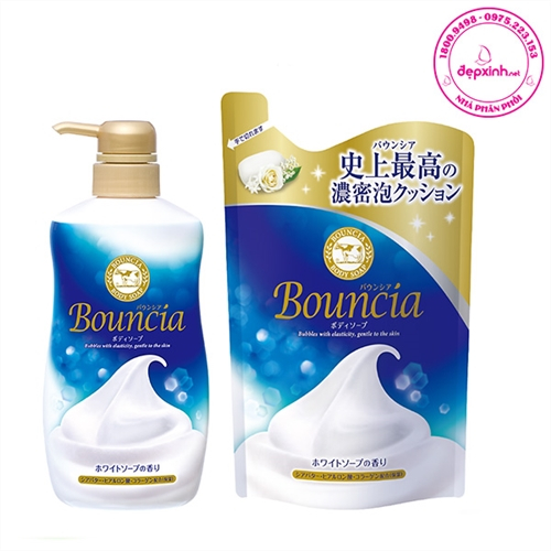 Sữa tắm tạo bọt hương hoa cỏ Cow Bouncia Body White Soap Pump 500ml