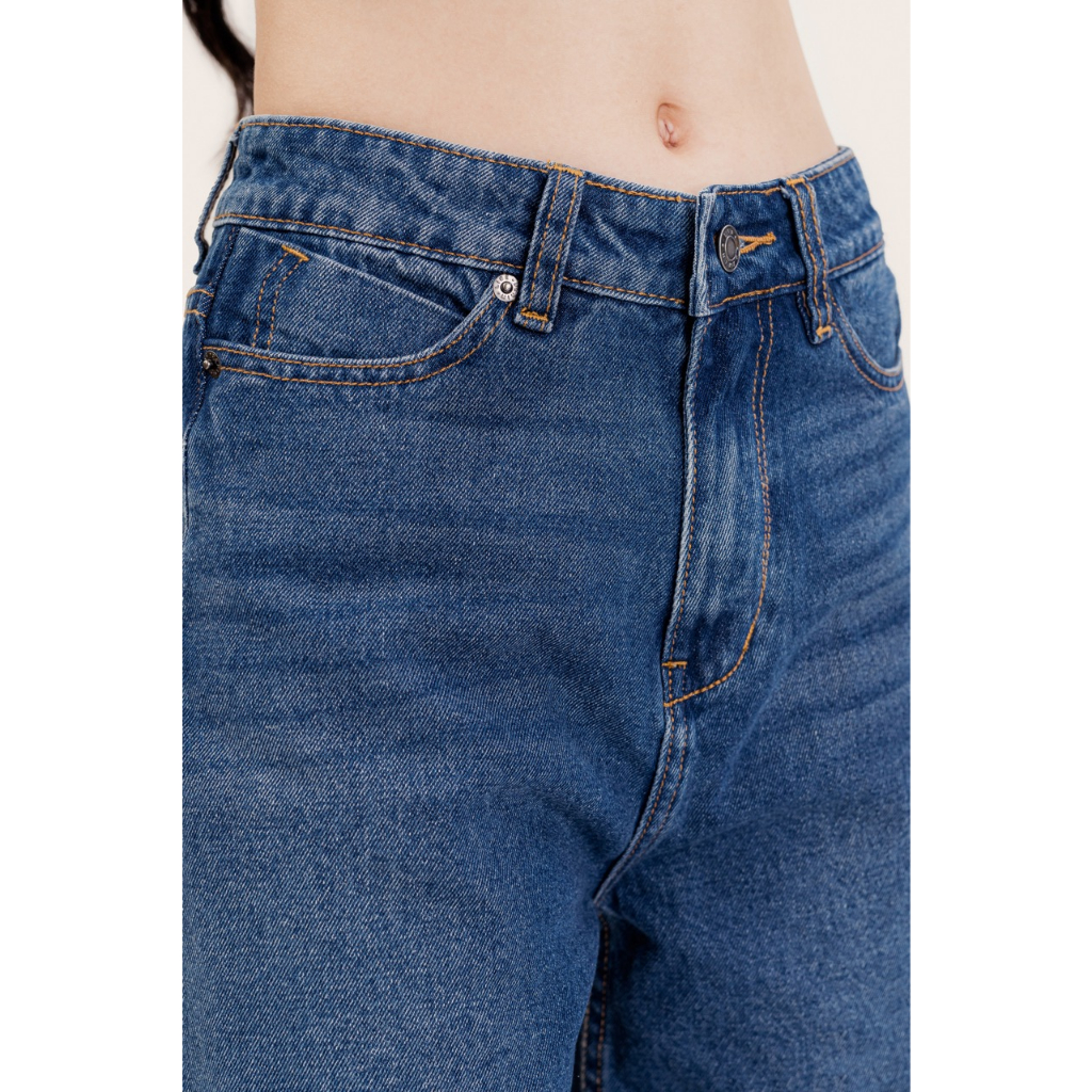 LIBÉ - Quần jeans dài ống suông thẳng màu xanh dương đậm