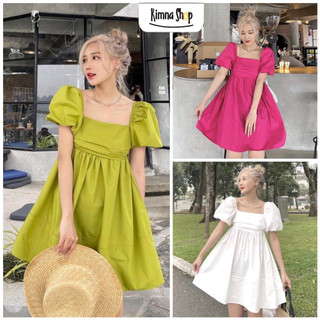Đầm Babydoll Tay Bồng Thắt Nơ Lưng Tiểu Thư