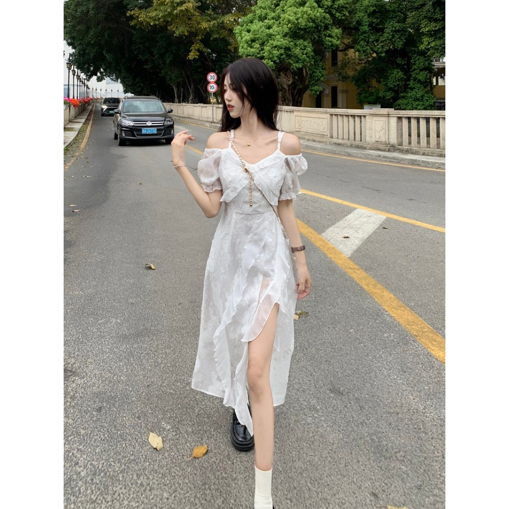 Váy tiểu thư Nấm Lùn Clothes Váy trễ vai Váy xẻ tà Váy công chúa Đầm nữ phong cách nhẹ nhàng Váy tay bồng V08