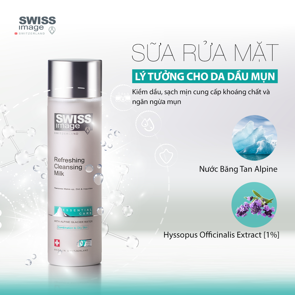 Sữa rửa mặt làm sạch ngừa mụn cho da dầu mụn Swiss Image Refreshing Cleansing Milk 200ml