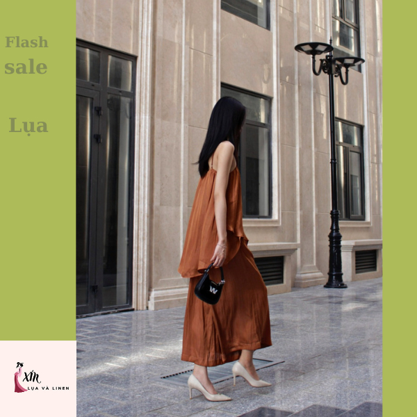 Set Lụa áo dây và quần cullots- Xín- màu vàng đồng, chất lụa- hàng thiết kế may cao cấp - [XÍN - Fashion Design]