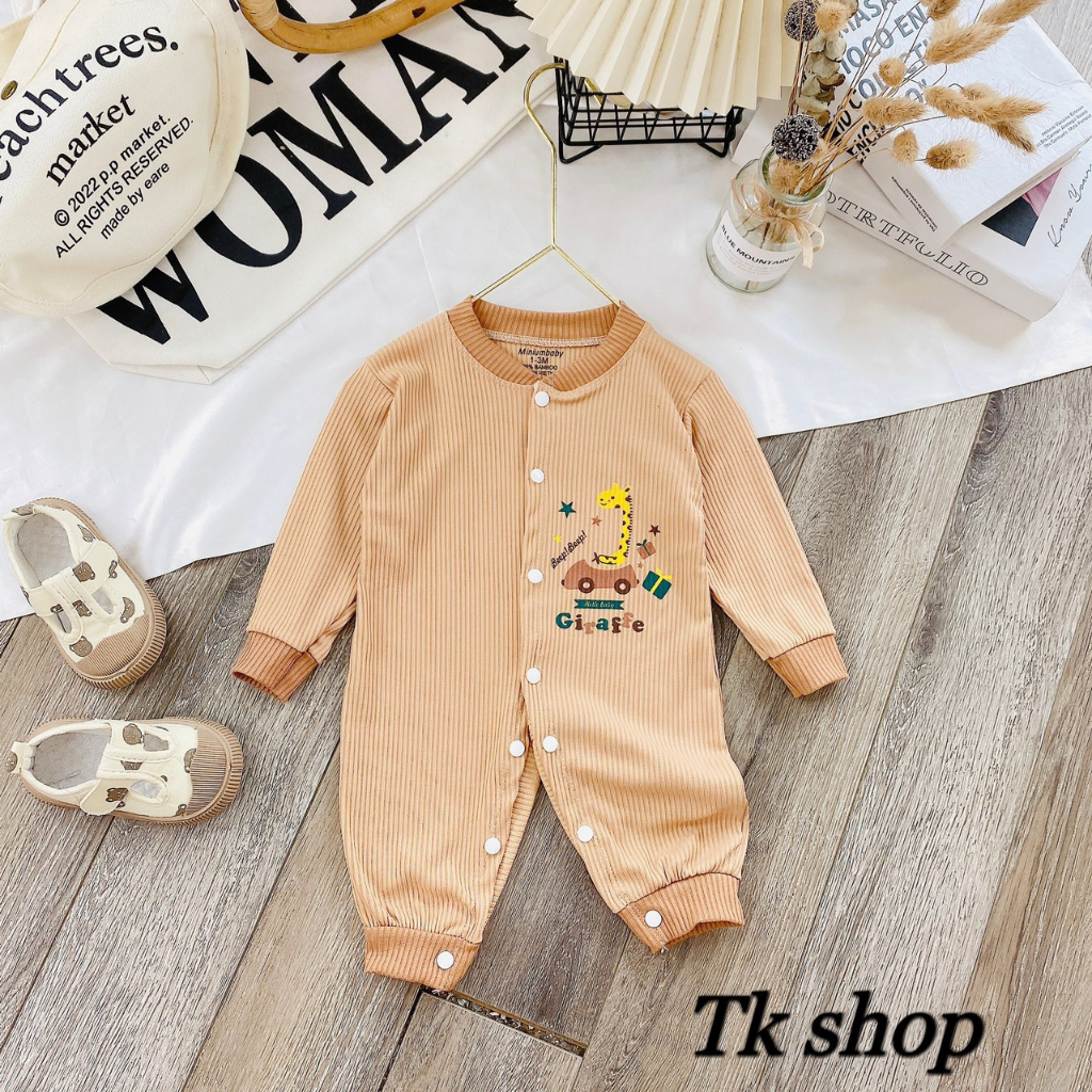 Bộ body thun tăm dài tay cho bé trai bé gái