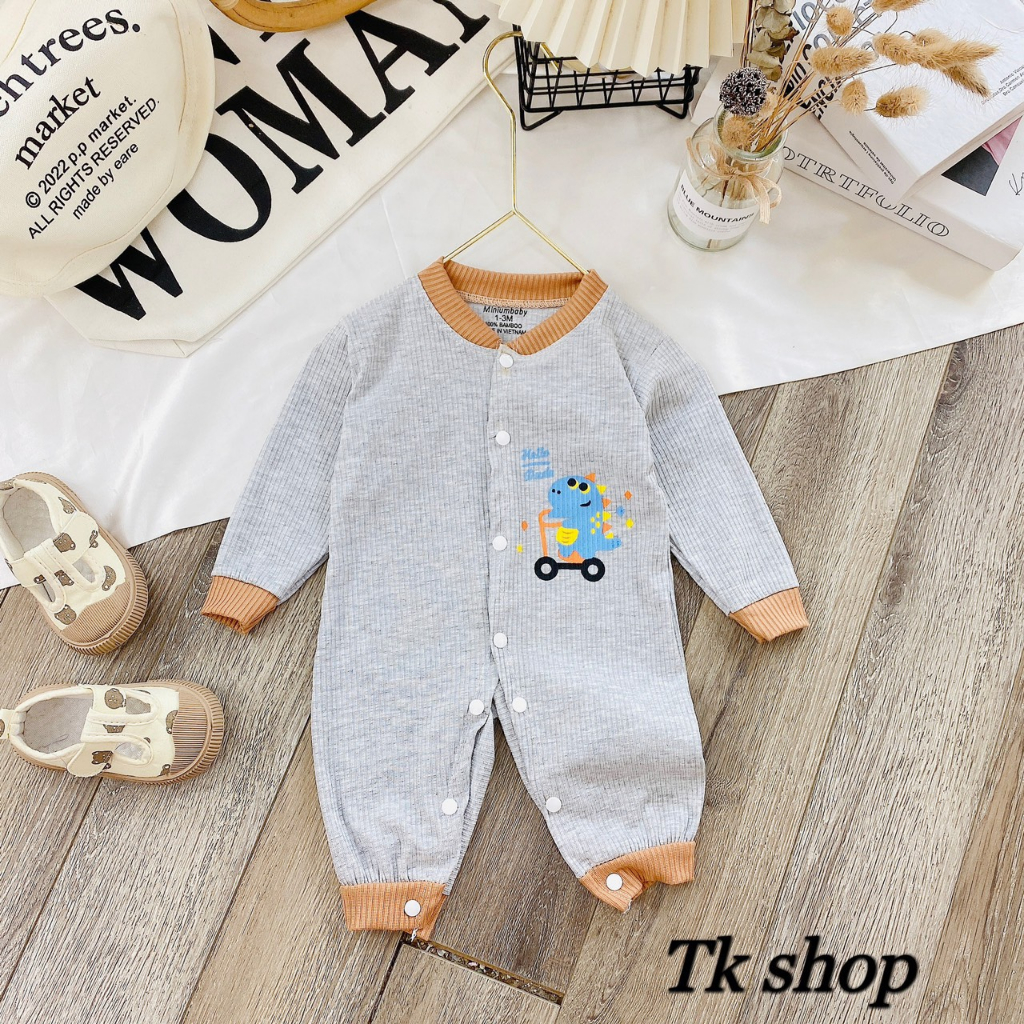 Bộ body thun tăm dài tay cho bé trai bé gái